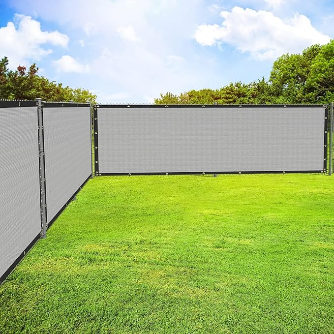 ECOOPTS 4'x27' Privacy Fence Screen Windscreen with Copper Grommets, Fit for Commercial Fence and Residential Garden Outdoor 90% UV Blockage, Cable Zip Ties Included (Gray)