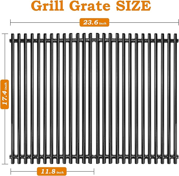 17 3/8 inch Grill Grates for Weber Spirit Grill Parts, Spirit 300 Series Grates E310 E320 E330 S310 S320 S330 Gas Grill Cooking Grids, Cast Iron Grill Grates Replacement for Weber 7525 7526