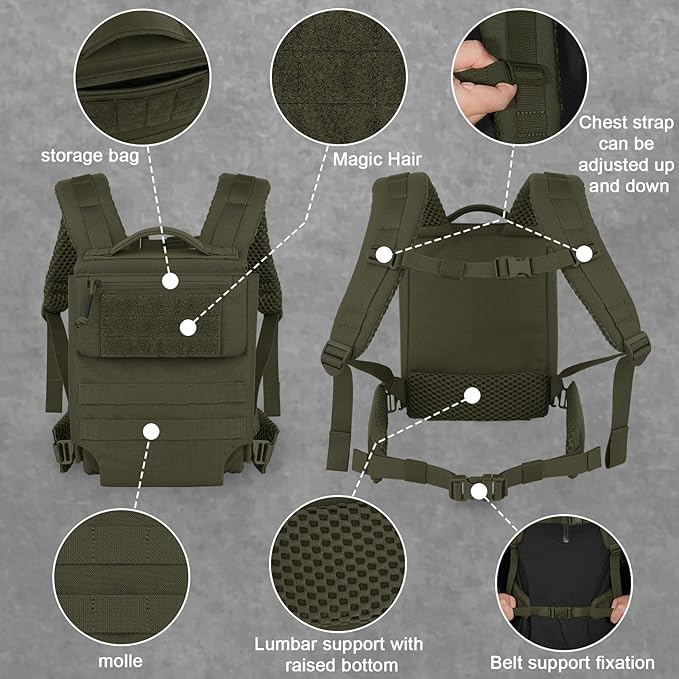 PETAC GEAR Upgraded Weighted Backpack Rucking Backpack for Weight Plates/Honeycomb Breathable fabric/Belt support/Back support platform (max 15lbs capacity) (RG)