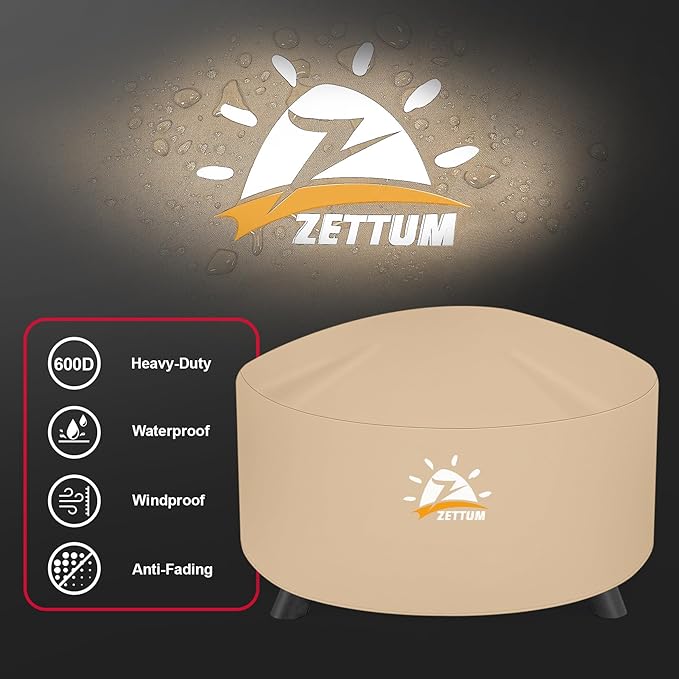 Zettum Fire Pit Cover Round 44 Inch - Outdoor Firepit Cover Waterproof & Heavy Duty, 600D Patio Fire Table Cover Gas Fire Pit Accessories Fade & Weather Resistant - 44 x 44 x 24 Inch