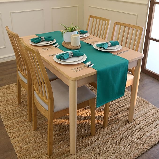 Encasa XO Table Runner 13"x72" Long | Cotton Canvas Fabric | Emerald Solid Color | Machine Washable & Durable