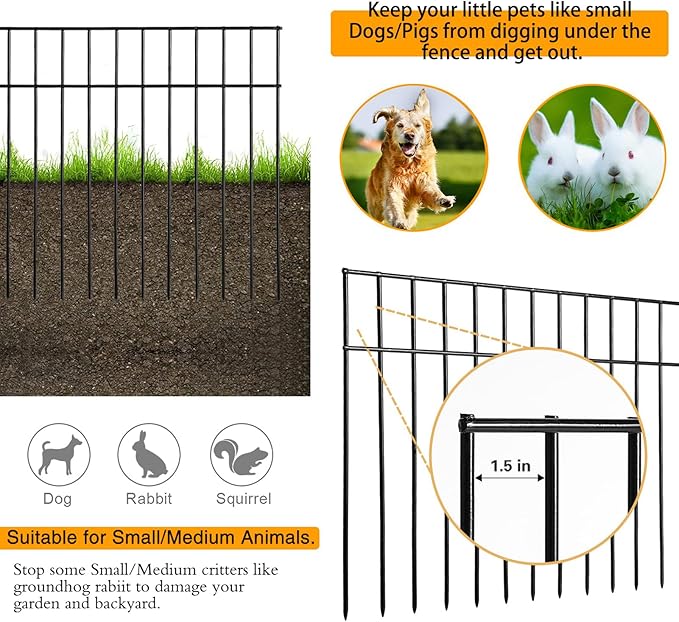 Adavin Animal Barrier Fence, 5 Pack 24 in(L) X 15 in(H) Dog Digging Fence Barrier with 1.5 in Spacing, Metal Dog Fence for The Yard, Patio. Total 10 Ft(L)