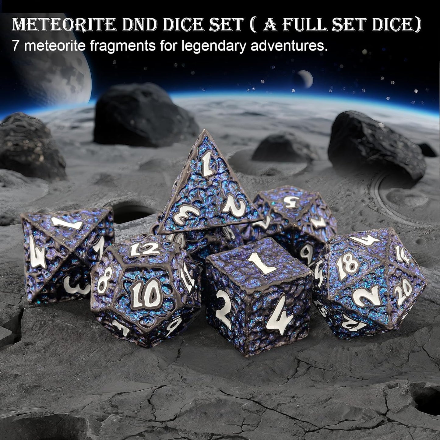 Haxtec Metal DND Dice Set Polyhedral D&D Dice Compatible with Dungeons and Dragons Gift TTRPG Black Blue Glitter Metal Dice