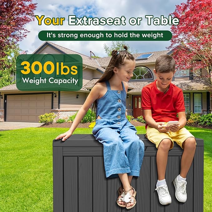 45 Gallon Resin Deck Box, Waterproof Outdoor Storage Box for Patio, Poolside, and Garden, Lockable UV-Resistant Storage Bin Bench Cabinet for Small Spaces, Black