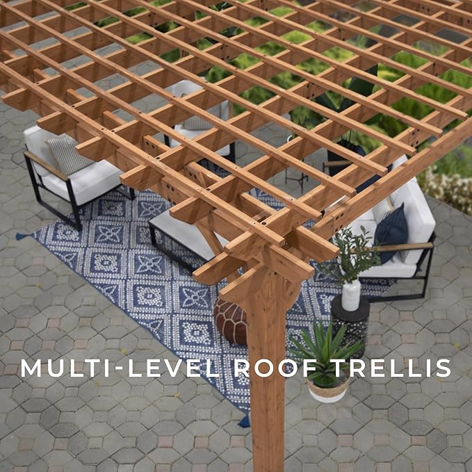 Backyard Discovery Beaumont 14' x 12' Traditional Cedar Wood Pergola Kit with Trellis Roof, All-Season Durability, High-Wind Rating, PowerPort, Shade for Outdoor Patio, Deck, Garden, and Entertaining