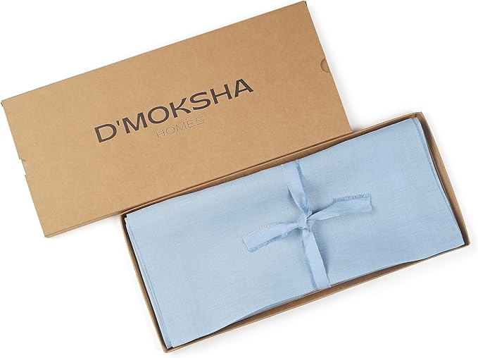 D'Moksha Homes Linen Powder Blue Table Runner 90 Inches Long - 100% Pure Linen 14 x 90 Inch Table Runner for Dining, Winter, Holiday - Machine Washable