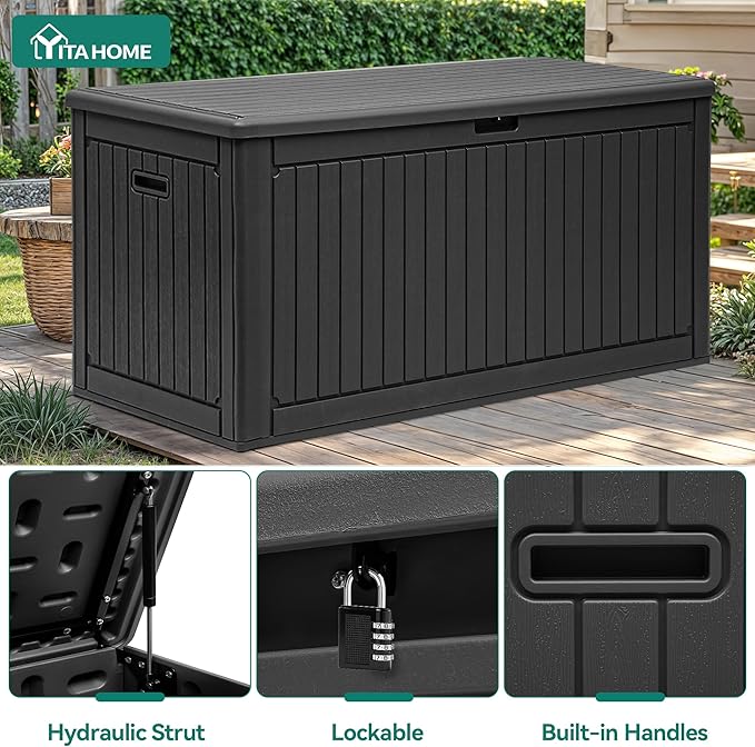YITAHOME 260 Gallon Extra Large Deck Box, Double-Wall Resin Outdoor Storage Box with Flexible Divider for Patio Cushions Pool Supplies Garden Tools, 1000lbs Load Capacity, Lockable&Waterproof (Black)