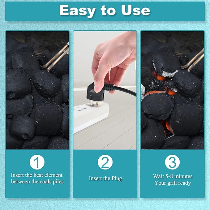 KITOSUN Electric Charcoal Starter 600W – Superior BBQ Grill Fireplace Coal Lighter Easy & Quick Ignite Briquettes |No Sparks or Flames | 304 Stainless Steel Coils Elements 5ft Long Cable (600W)
