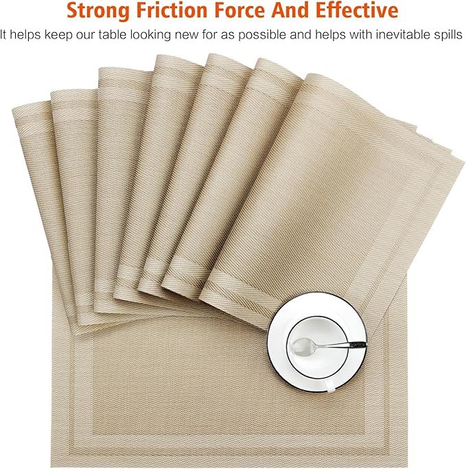 Placemats Set of 4,Washable,Heat and Stain Resistant Indoor/Outdoor Place mats,Vinyl Woven Non Slip Table Mats for Restaurant Table Protection,PVC Placemats(Beige,4PCS)