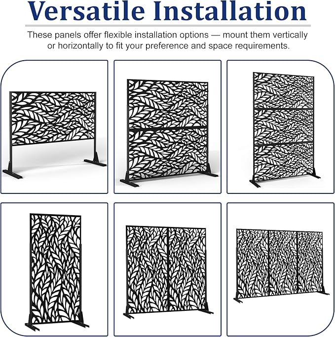 Outdoor Privacy Screen,72" H×47" W Metal Privacy Screen, Freestanding Privacy Fence Panels for Patio