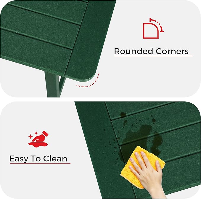Costaelm Outdoor Bar Table, 42" Counter Height Square Patio Cocktail Bar Table with Umbrella Hole, Patio Bistro Dining Pub Table for Front Porch Deck Backyard Garden, Dark Green
