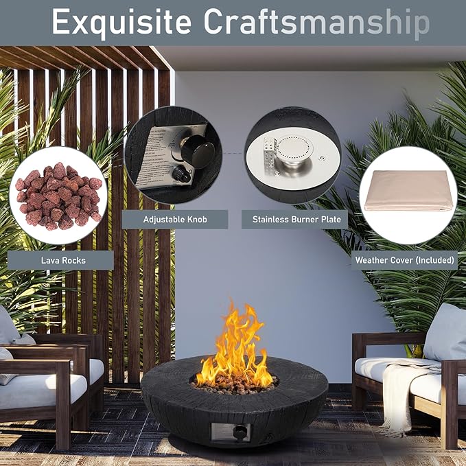 Afterglow TerraFab 28" Round 30,000 Btu Propane Fire Bowl Fire Pit for Outdoor Patio Garden Backyard Decking Decor CSA Certificated, Black