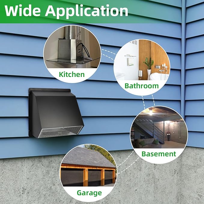 3 Inch Dryer Vent Cover Wall Vent Hood with Screen and Damper,Outdoor Dryer Vent Covers Outside Exhaust Vent Cover for Duct Air Ventilation,Wall Mount Extractor Vent Cap,Galvanized Steel,Black