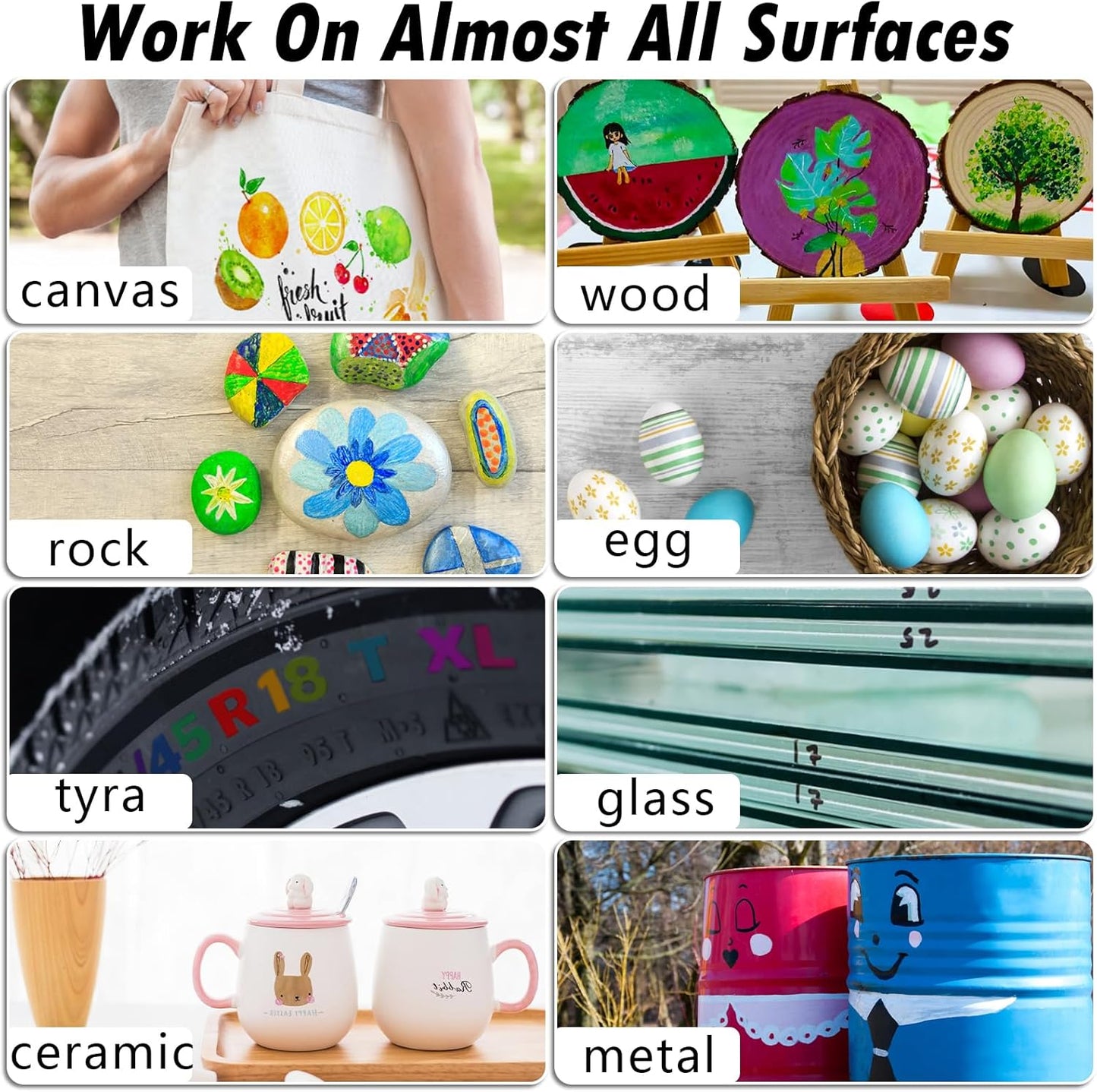 Silver Paint Pens Paint Markers - 8 Pack Permanent Quick Dry Waterproof Marker Pens for Rocks Wood Fabric Plastic Canvas Glass Mugs Metal Tire Stone