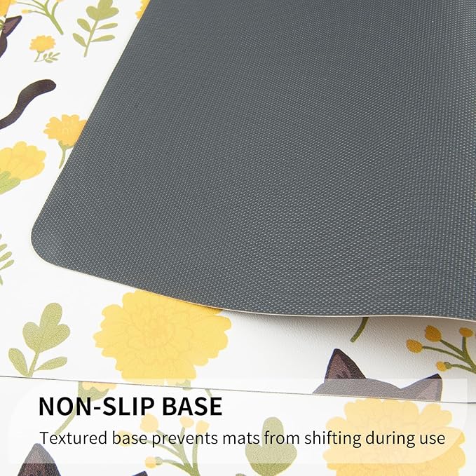 QIYI Placemats Set of 6, 12x18 Inch Faux Leather Place Mats for Kitchen Dinning, Heat Resistant Anti Slip Flower Table Mats, Waterproof Wipeable Washable Placemat Party Table Décor, Cute Black Kittens