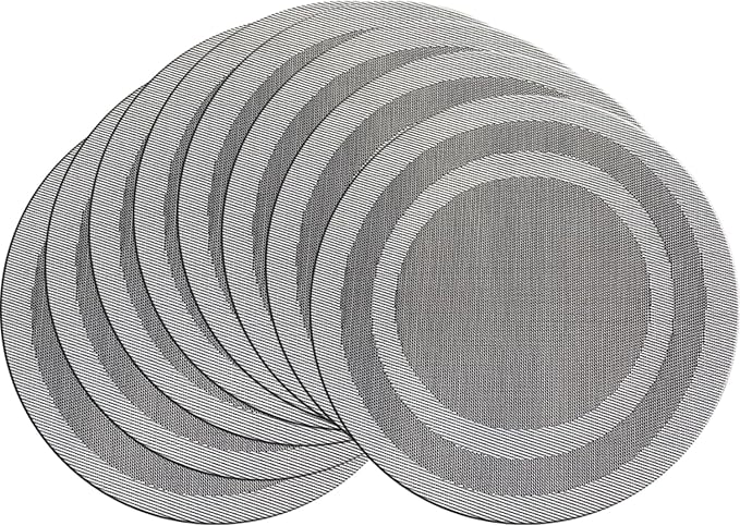 PIGCHCY Round Placemat Set of 8 Vinyl Washable Kitchen 15 inch Table Placemats for Wedding Holiday Party (8pcs Round, Deep Silver)