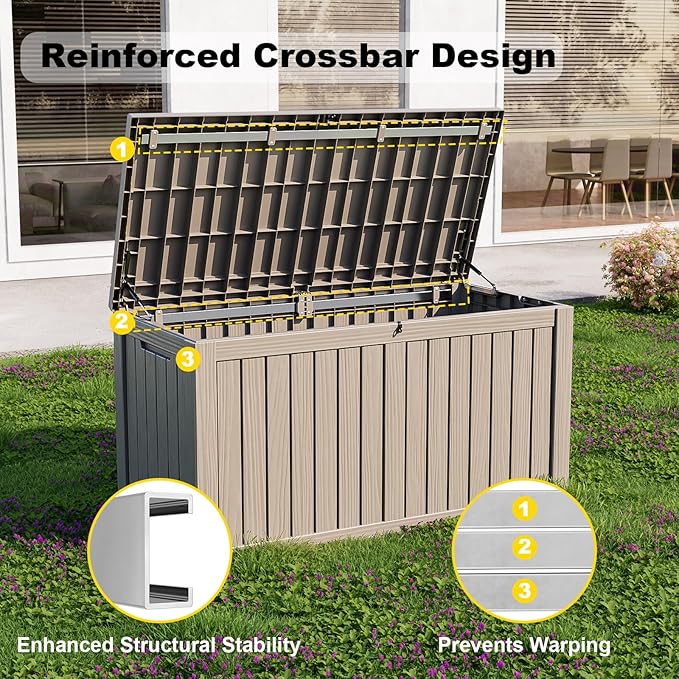 150 GallonOutdoor Storage Box,Resin Deck Boxes Waterproof, IndoorOutdoor Bin for Package Delivery, Patio Cushions, Gardening Tools, Lockable, UV Resistant