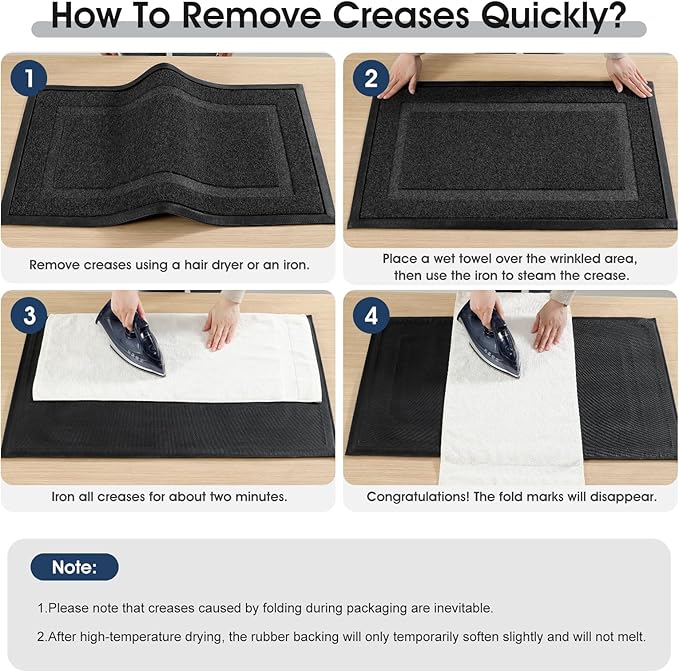 Large Front Door Mat Outside Entrance Indoor Doormat, 47" x 30" Outdoor Mats For Patio Waterproof, Outdoor Door Mats For Outside Entry, Indoor Rugs for Entryway, Sturdy Natural Rubber Entry Mat, Black
