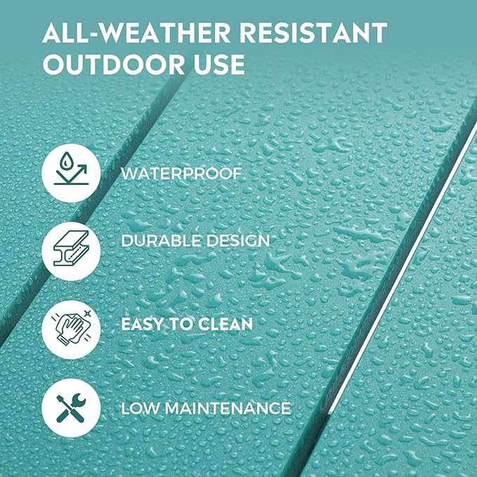 Costaelm Patio Bistro Table, 42" Counter Height Round Patio Cocktail Bar Table with Umbrella Hole, Outdoor Bistro Dining Pub Table for Front Porch Deck Backyard Garden, Turquoise
