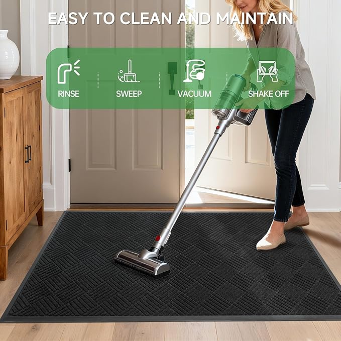 Front Door Mat, Heavy Duty Indoor Outdoor Doormat, 72" x 24" Low Profile Outdoor Mats for Home Entrance, Stain and Fade Resistant Welcome Mat Ideal for High Traffic Area, Diamond Black
