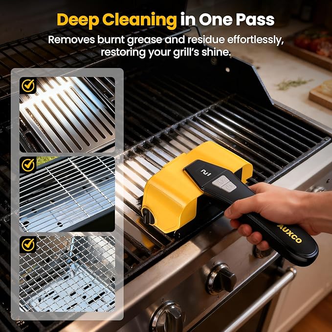 Grill Brush - 4000mAh Electric Grill Brush for Outdoor Grill with Dual-Speed Motor, No Bristle Shedding BBQ Brush Cleaner, Dishwasher-Safe, 90 Mins Working Time with LED Light, As a Ideal Gift