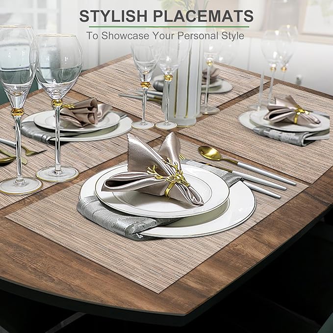 BETEAM Placemats Set of 6, Woven Vinyl Placemat for Dining Table Washable Wipeable Kitchen Place Mats Durable Indoor Outdoor Table Mats