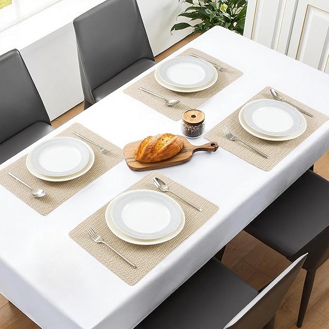 POLYTE Indoor/Outdoor Washable Woven Vinyl Table Dining Placemats, Set of 4