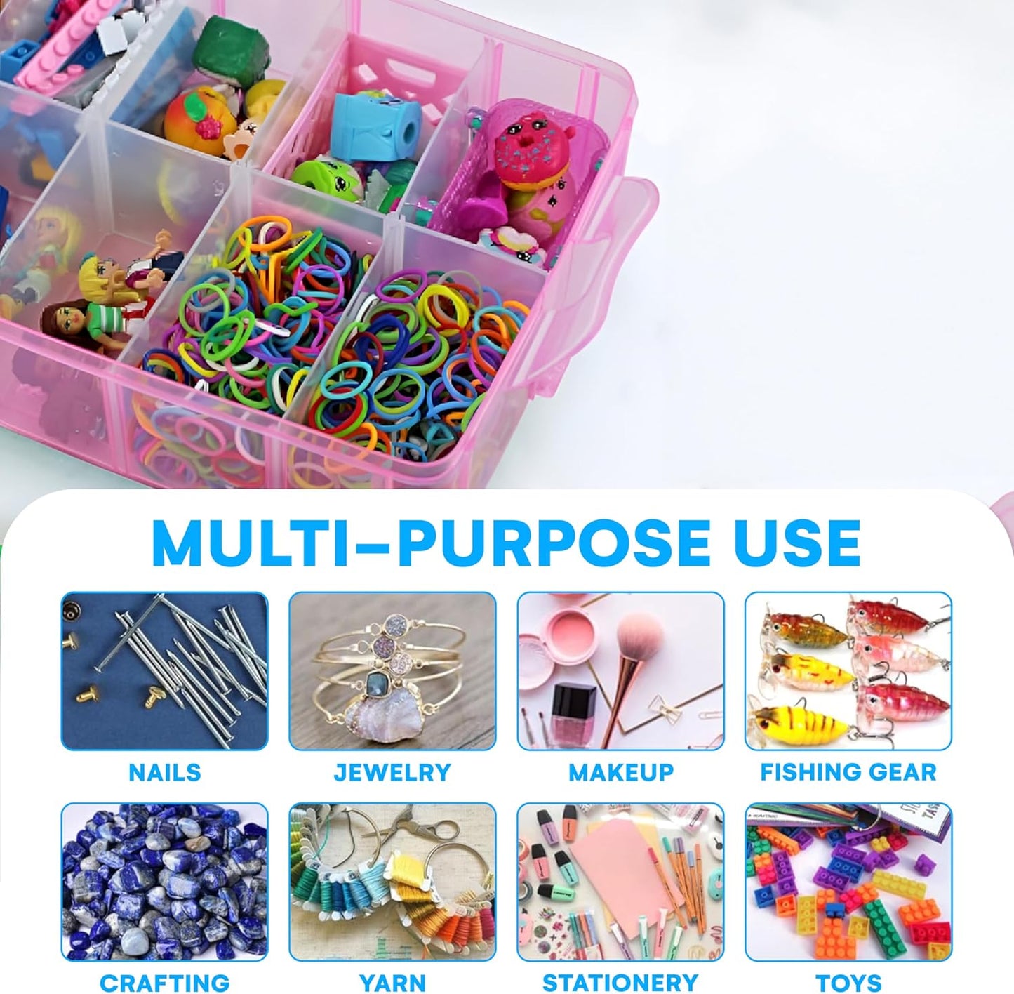 Bins & Things Bead Organizer with Adjustable Compartments - Durable Toy Organizers and Storage Solution for Dolls, Crafts, Mini Toy Figures, Jewelry and Beads - 4 Tier, 40 Compartments, Pink