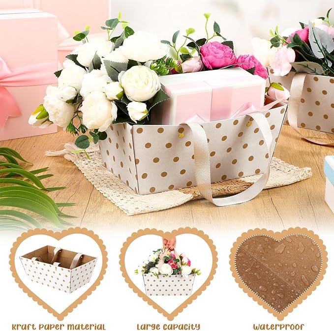 Pinkunn 48 Pcs Christmas Basket for Gifts Empty DIY Bulk Party Gift Basket Kit with Handles Market Trays for Packages Wrapping Wedding Party Anniversary Display(White,Polka Dots)