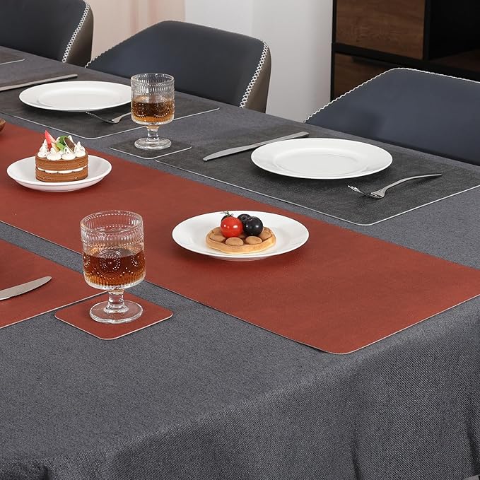 Table Runners 55 Inches Long, Dual-Sided Faux Leather Farmhouse Table Runner Waterproof Heatproof Non-Slip for Living Room Party Home Decor Holiday Decorations(Gray Terracotta, 15 x 55 Inch)