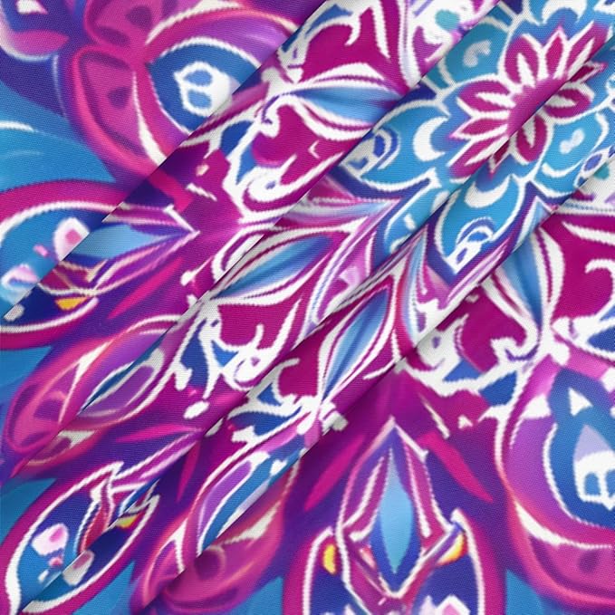 Mandala Vintage Flowers Round Table Cloth Cover, Elastic Edge Waterproof Wipeable Tablecloths 45"-56" Polyester Tablecloth for Party Restaurant Banquet Holiday Camping Outdoor Picnic