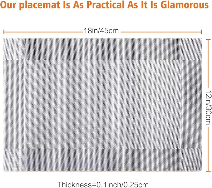 Placemats Set of 8,Washable,Heat and Stain Resistant Indoor/Outdoor Place mats,Vinyl Woven Non Slip Table Mats for Restaurant Table Protection,PVC Placemats(Silver, 8PCS)