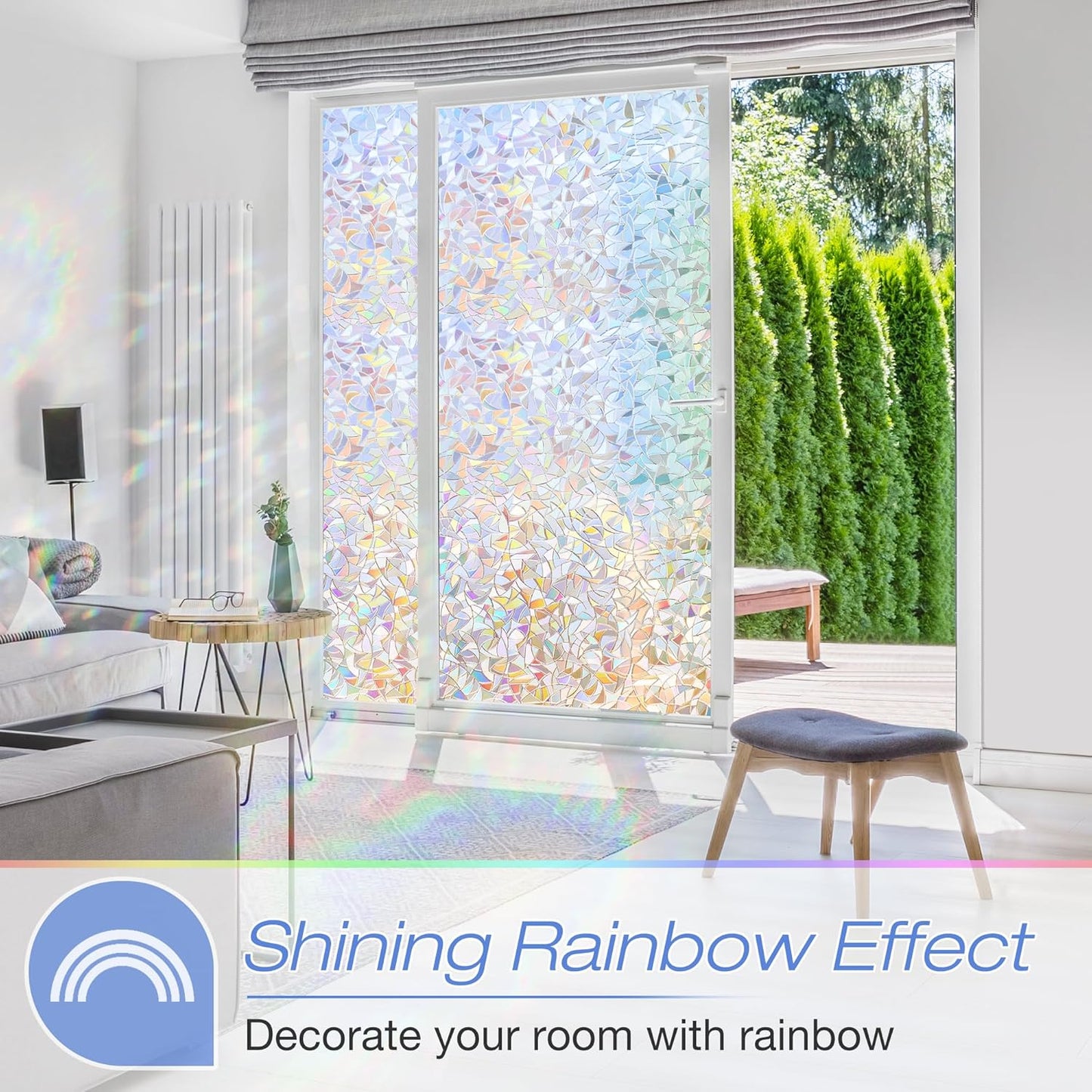 Homein Window Privacy Film, Rainbow Window Film Decorative 3D Window Clings Non Adhesive Window Tint for Home, Stained Glass Window Film for Glass, UV Blocking, 17.5 x 78.7 inches