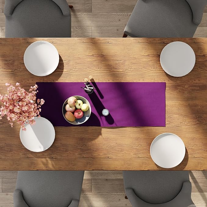 Encasa XO Table Runner 13"x36" Long | Cotton Canvas Fabric | Purple Solid Color | Machine Washable & Durable