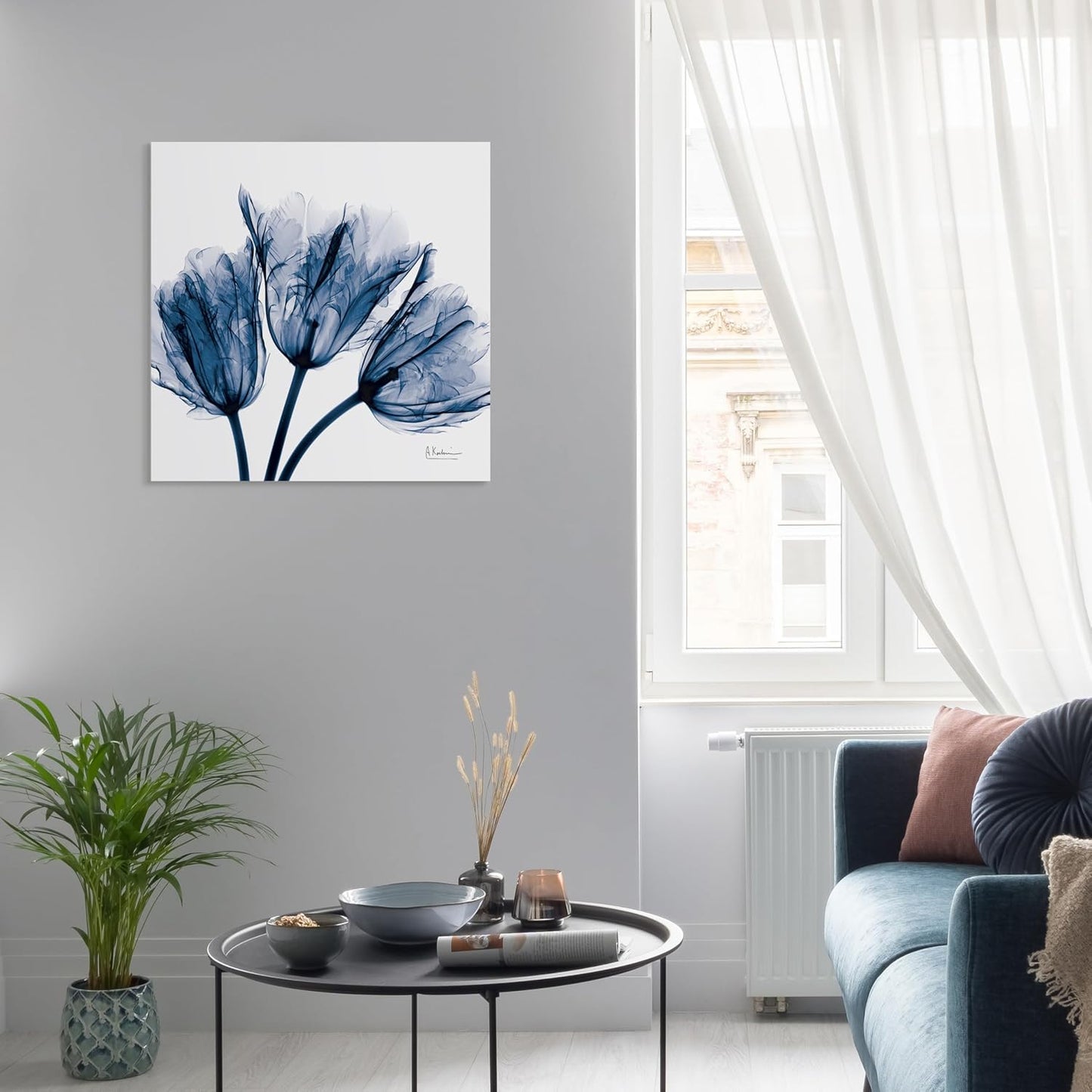 Empire Art Direct - TMP-AK011A-2424 Blue Tulip X-Ray Flower Wall Art on Frameless Free Floating Tempered Glass Panel Ready to Hang, Living Room, Bedroom ＆ Office, 24" x 24" x 0.2"