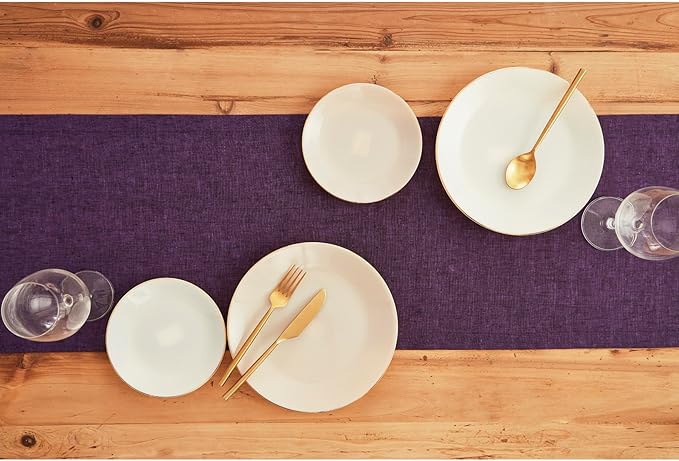 Solino Home Linen Table Runner 156 Inches Long - Athena, 100% Pure Linen Grape Table Runner 14 x 156 Inch for Dining, Valentines, Spring, Easter - Handcrafted and Machine Washable