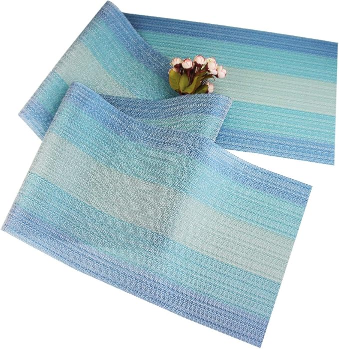 PIGCHCY 72 inches Table Runner,Table Centerpiece, Heat Resistant Vinyl Woven Washable Table Mats Sets (Coastal Blue)