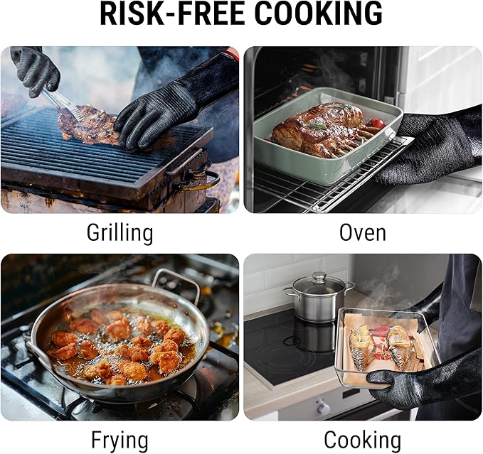 ThermoPro 932°F Heat Resistant BBQ Gloves, 14" Waterproof Oven & Grill Gloves, Oil & Slip-Resistant Neoprene Oven Mitts for BBQ, Fire Pit, Rotisserie, Smoker Accessories Gifts for Men and Women