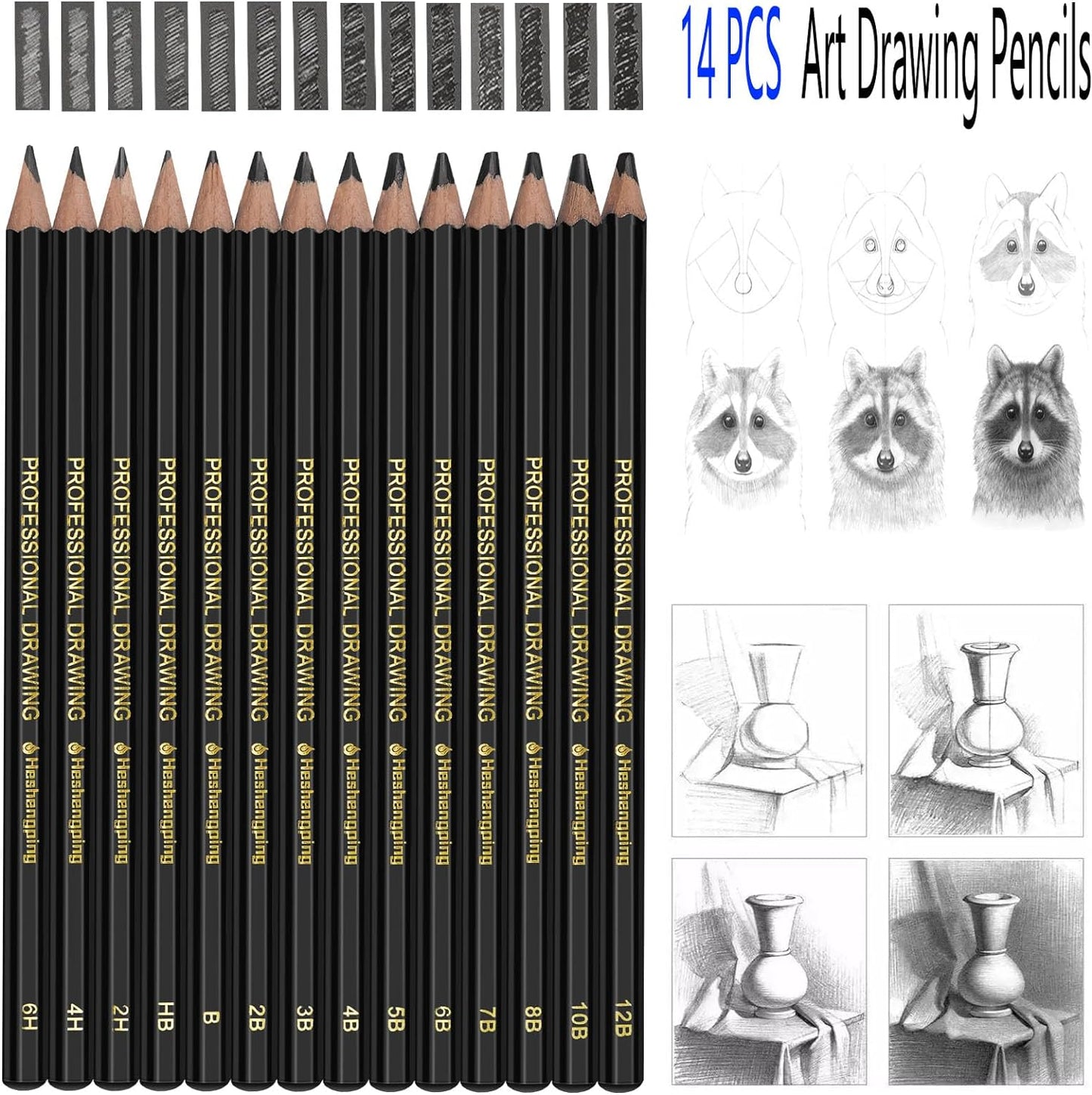 Heshengping, Sketching and Drawing Pencils Set-26 pack, Art Supplies Drawing Kit,Graphite Charcoal Pro Pencil Set, Adults Beginners Artists