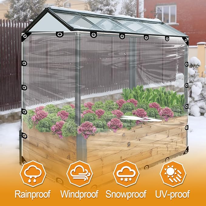 8x10ft Anti-Tear Clear Tarp Waterproof for Patio Winterizing - 2pcs Windproof Poly Tarpaulin, Heavy Duty Transparent Enclosure with Grommets for Covering Chicken Coops Greenhouse Garden Plants