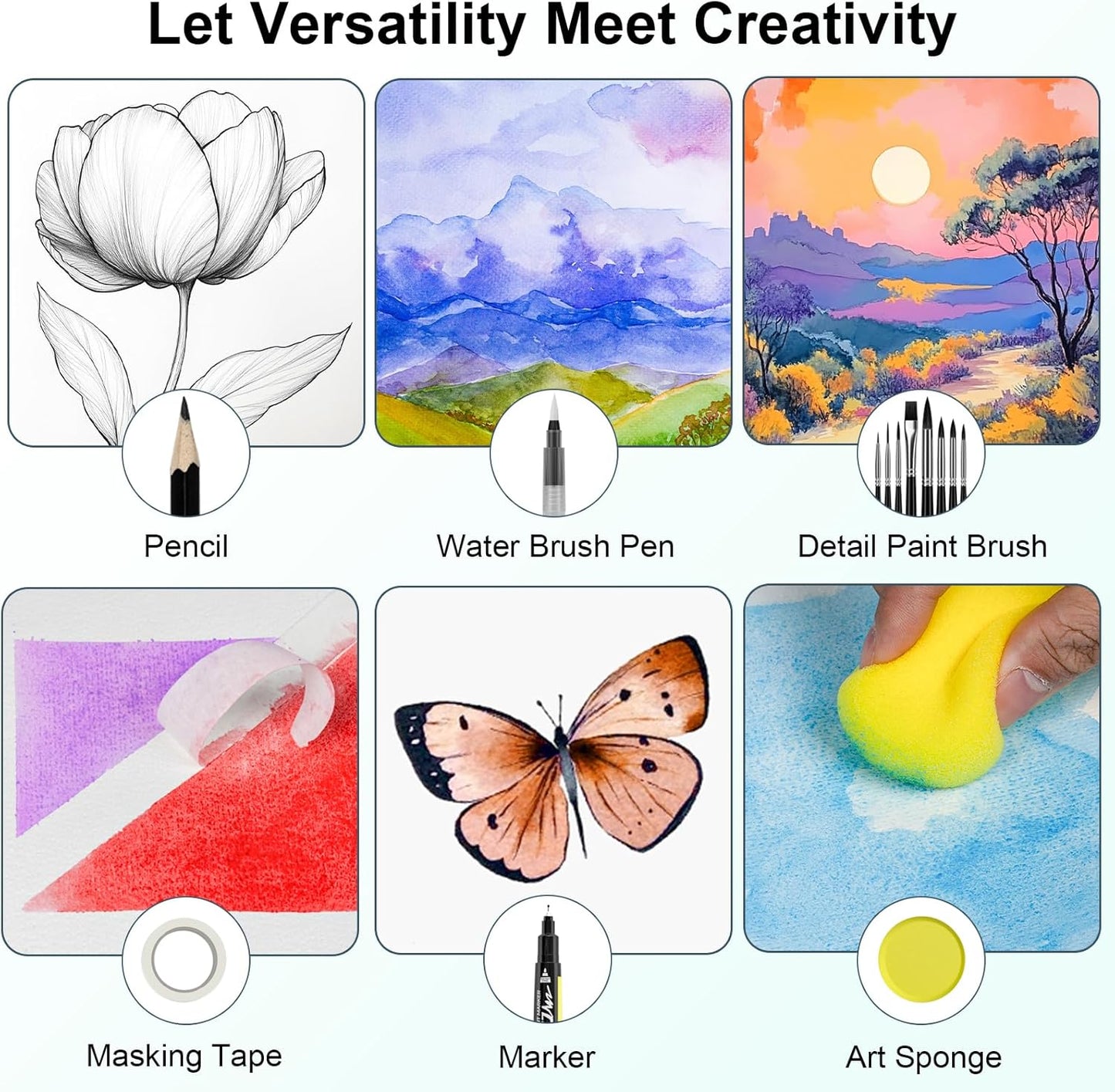 Watercolor Paint Set 100 Colors Including Metallic, Watercolor Kit with Case, Watercolor Paper, Paint Brushes, Palette and Accessories, Water Color Art Supplies Gift for Adults Kids Artists