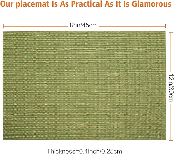 Placemats Set of 12,Washable,Heat and Stain Resistant Indoor/Outdoor Place mats,Vinyl Woven Non Slip Table Mats for Restaurant Table Protection,PVC Placemats(Green,12PCS)