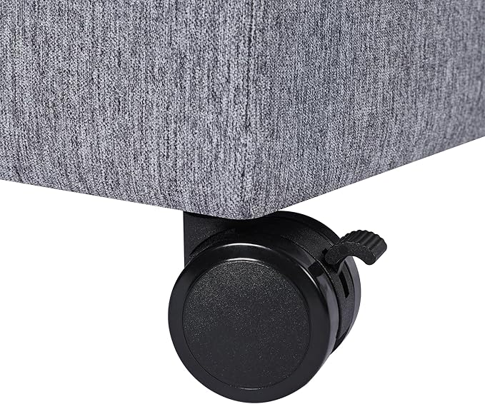 Homebeez Multifunctional Space-Saving Linen Storage Ottoman with 360° Rolling Wheels, 17.7" Square Tufted Cube Footstool with Hinged Lid, Holds 300 lbs, for Living Room, Bedroom, Entryway, Grey