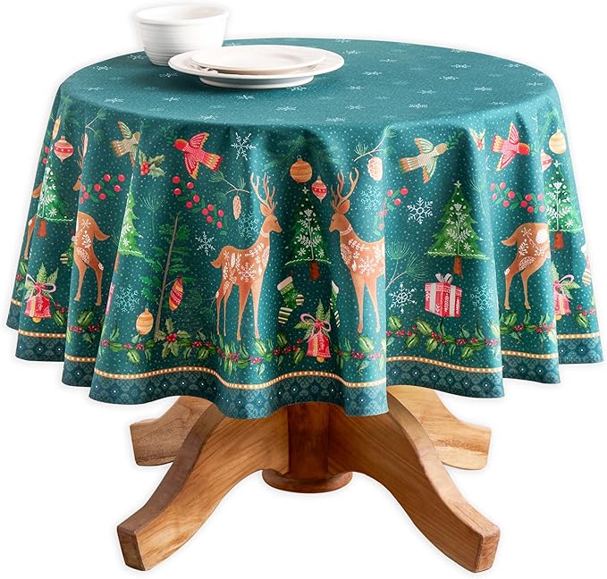 Maison d' Hermine Table Cloth Round Table 100% Cotton 69 Inches Fall Tablecloth Reusable Everyday Use for Thanksgiving Christmas Decorations Dining Farmhouse Party (Hygge Christmas)