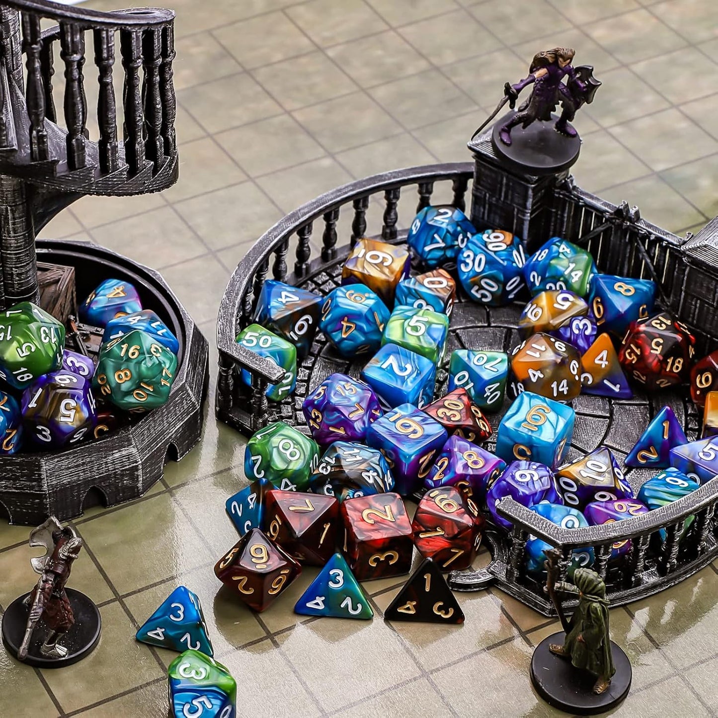 CiaraQ Polyhedral Dice Set (35 Pieces) with Black Pouches, 5 Complete Double-Colors Dice Sets of D4 D6 D8 D10 D% D12 D20 Compatible with Dungeons and Dragons DND RPG MTG Table Games