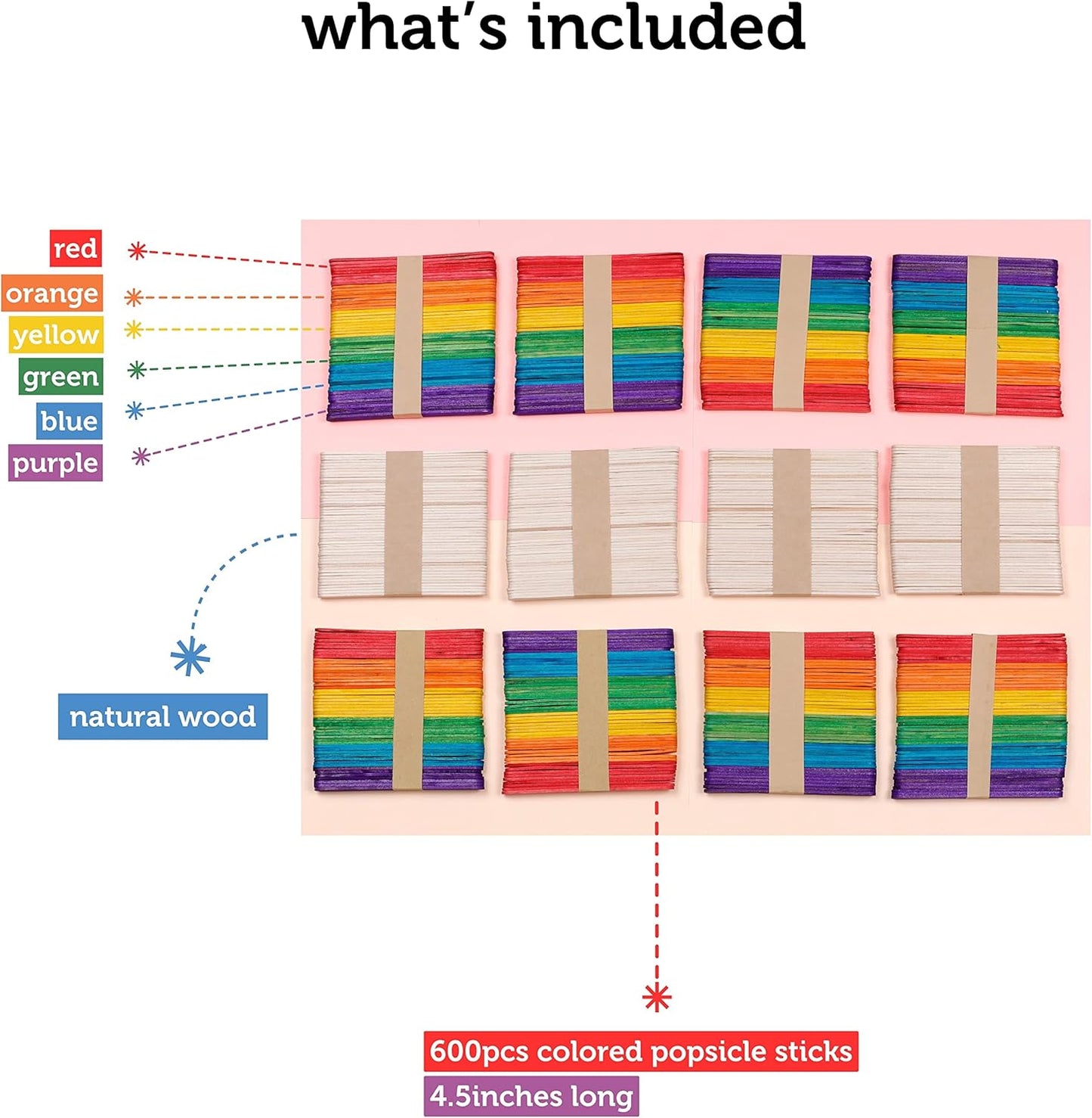 Incraftables Colored Popsicle Sticks for Crafts – 600 Pieces - 7 Colors – Large Colorful Wooden Craft Popsicle Sticks for DIY Arts and Crafts