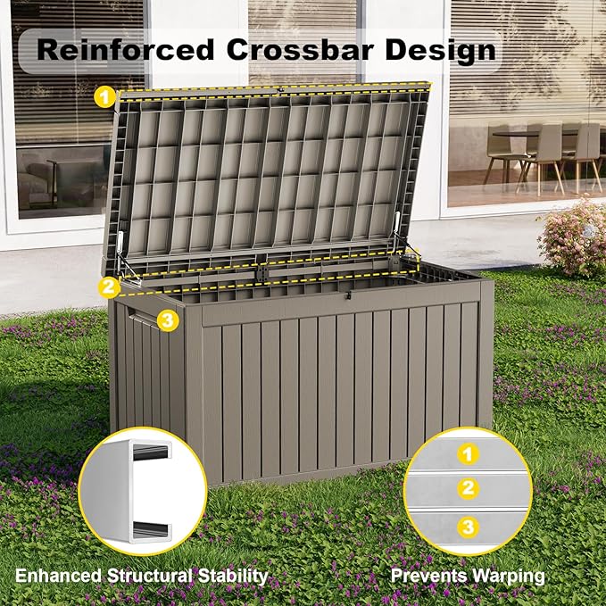 280 Gallon Outdoor Storage Box, Large Resin Deck Box for Patio Cushions, Garden Tools, Pool Accessories, Waterproof and Lockable Design, Storage Bench for Backyard & Deck(Gray)