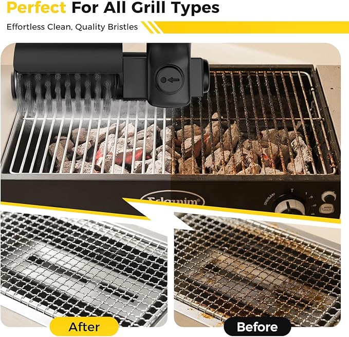 Electric Rotary Grill Brush for Outdoor Grill, 3-Speed Power Control, 304 Stainless Steel BBQ Grill Brush with No Bristle Shedding, 90 Mins Extended Runtime Grill Cleaning Brush (Black)