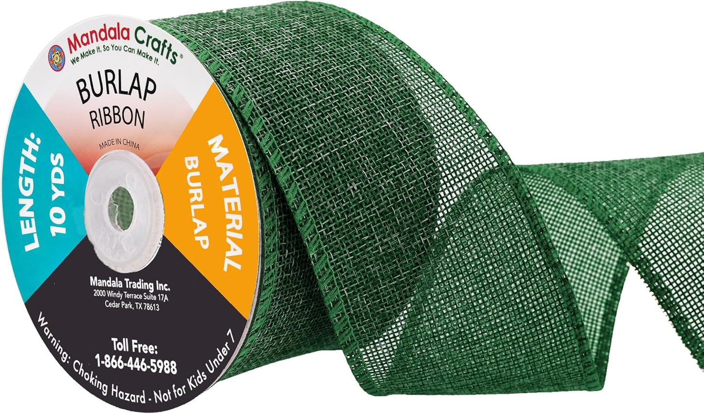 Mandala Crafts Green Burlap Ribbon 2.5 Inches Wide Jute Ribbons for Crafts - 20 Yds Roll Rustic Burlap Wrap Trim Ribbons for Wreaths Bows Wedding Party Decoration