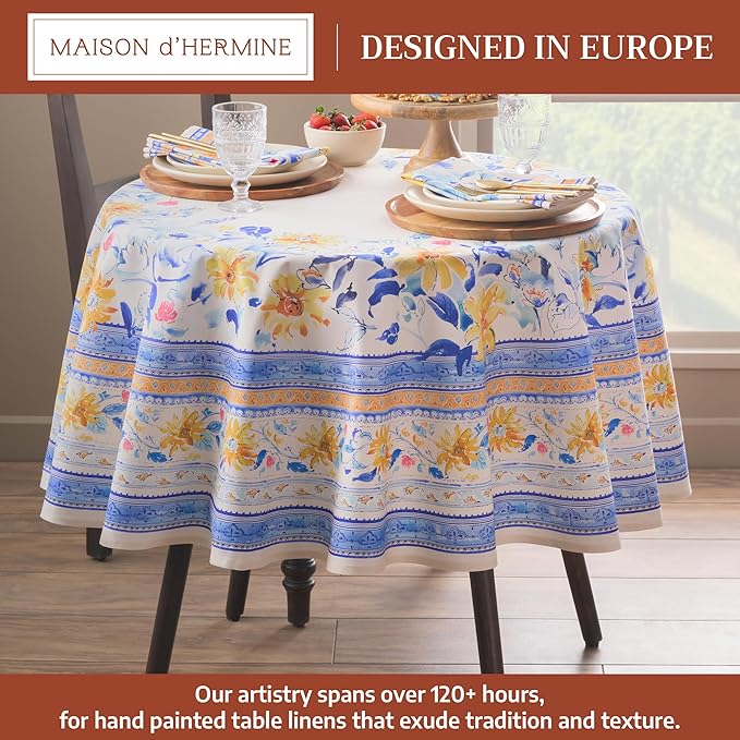 Maison d'Hermine Table Cloth Round Table 100% Cotton Tablecloth for Dining Room, Farmhouse, Home, Hotel, Parties & Wedding - Ideal for Easter Decorations Spring & Summer (Girassol, 69" Round)